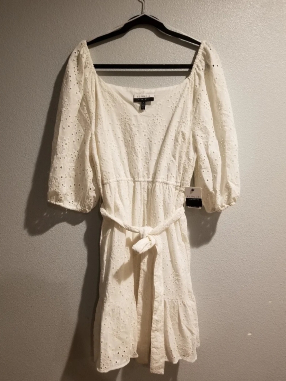 Eloquii Elements Eyelett Mini Dress White Puff Sleeves Tiered 100% Cotton 16